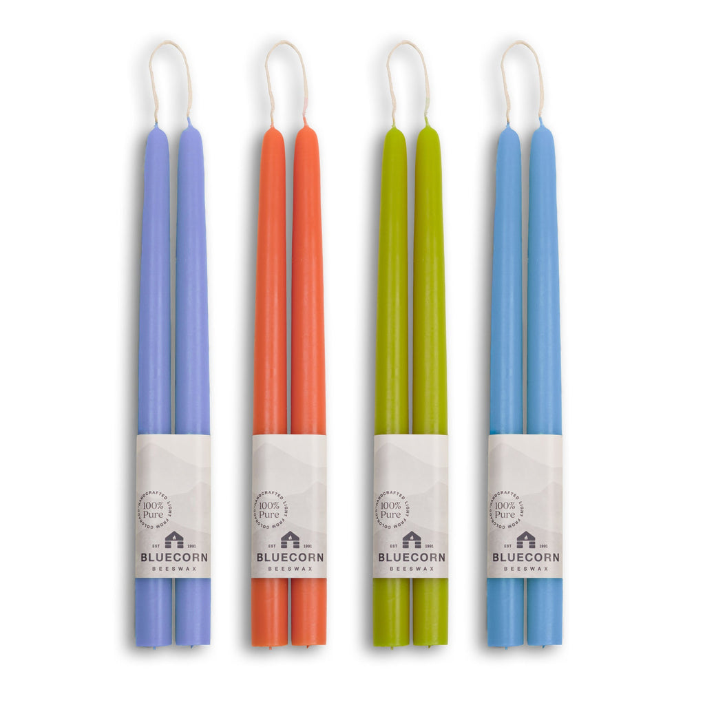 Summer Beeswax Taper Candles - Apricot, Pistachio, Lilac & Sky Blue