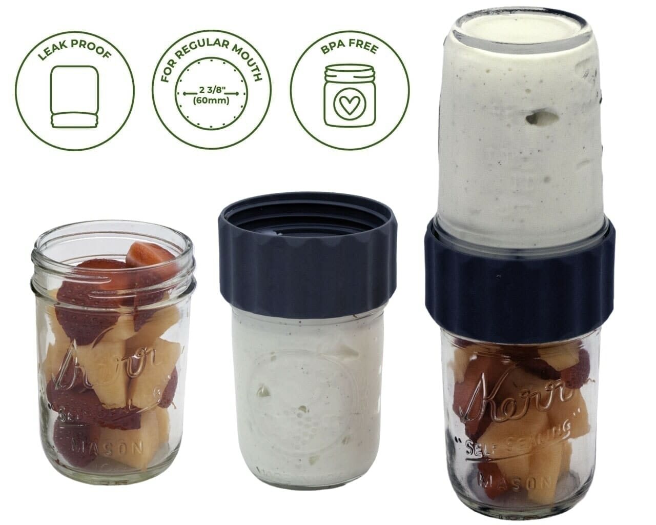 2-in-1 Lid to Connect Two Regular Mouth Mason Jars