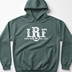 Teal hoodie with white "LRF RAW MILK REAL LIFE" graphic.