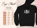 Gildan 18500 hooded sweatshirt size chart with width and length measurements in inches.