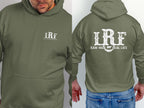 Olive green hoodie with "LRF Raw Milk Real Life" text and cow graphic.