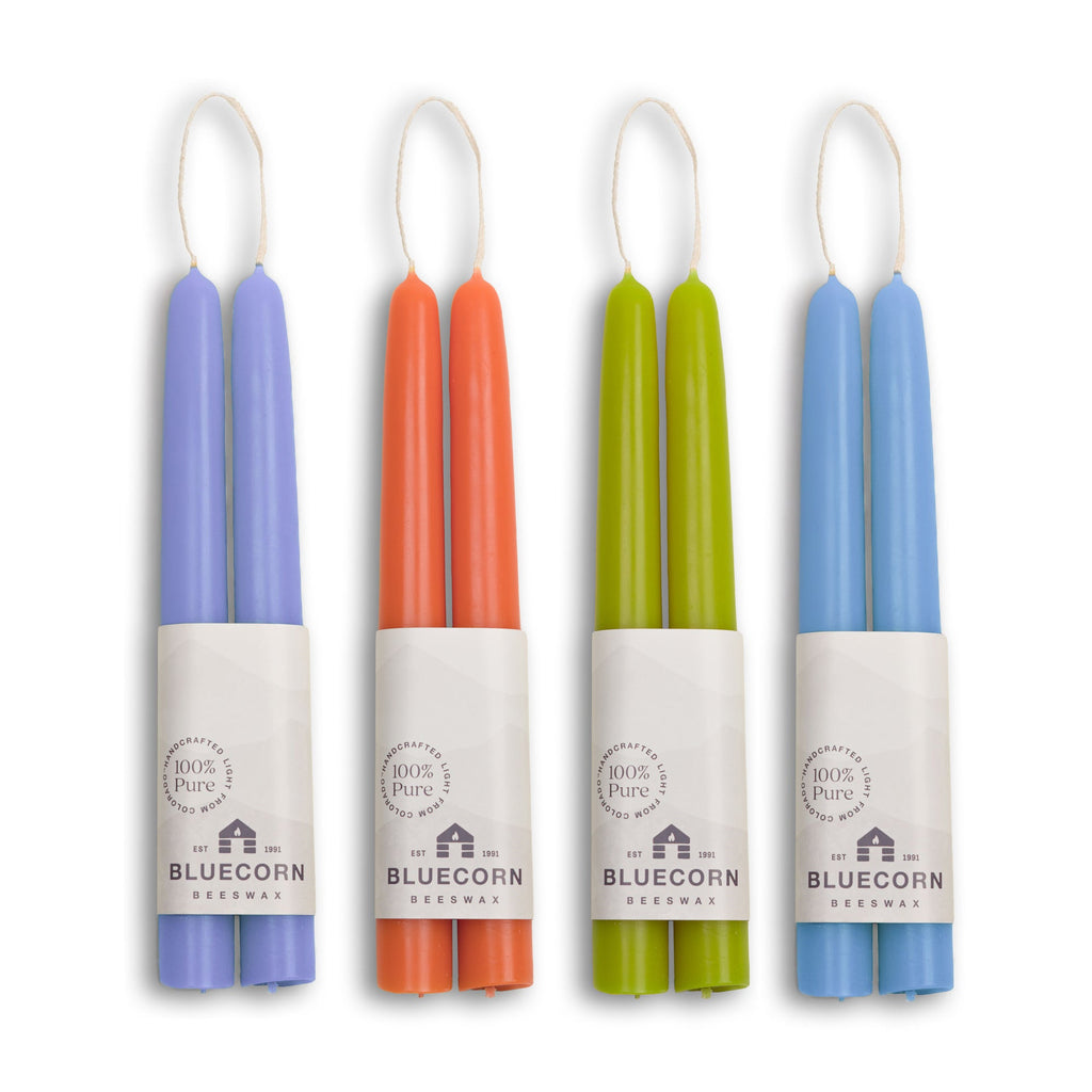 Summer Beeswax Taper Candles - Apricot, Pistachio, Lilac & Sky Blue