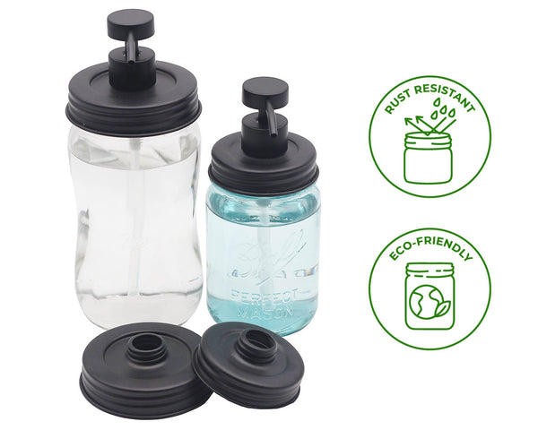 Charcoal Black Soap Pump Lid Kit for Mason Jars