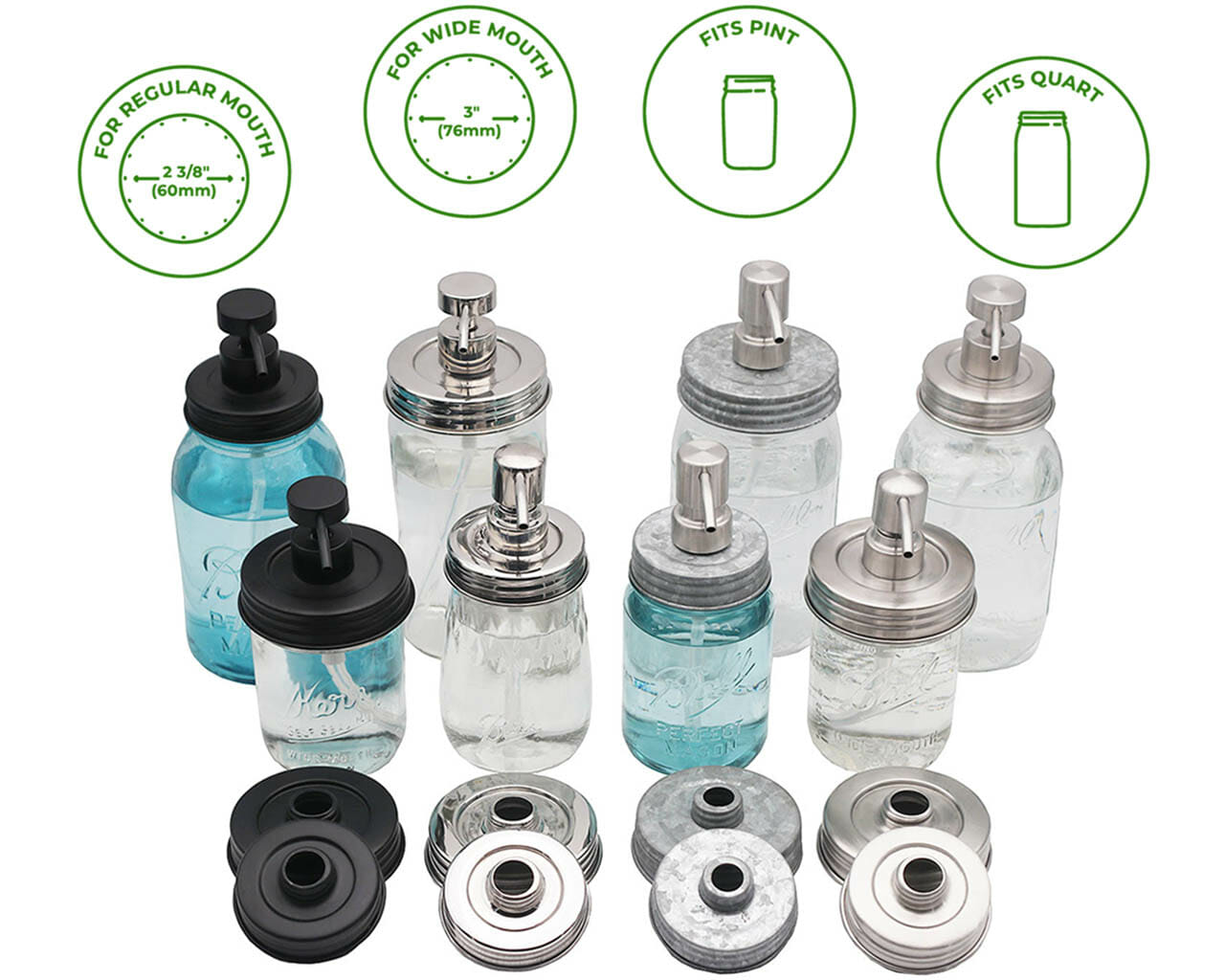 Charcoal Black Soap Pump Lid Kit for Mason Jars