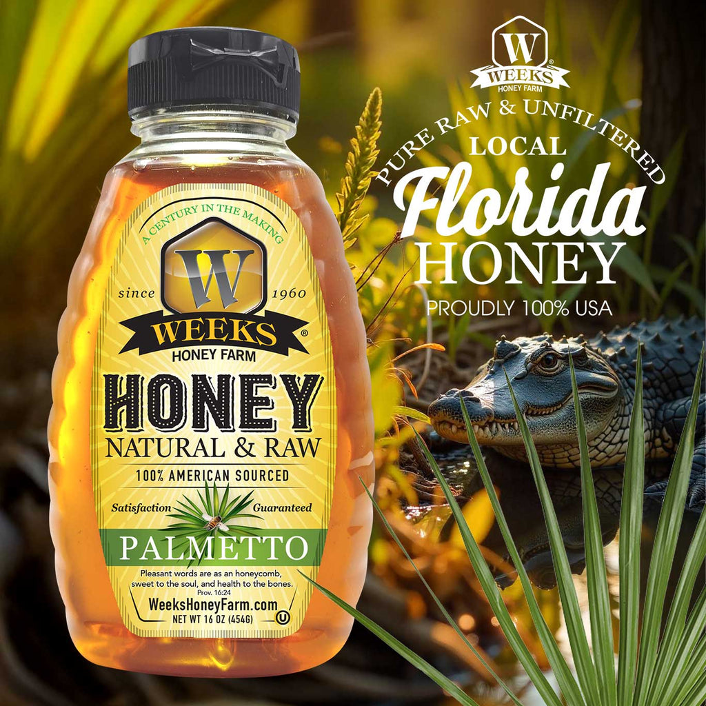 Weeks Pure, Raw & Unfiltered Saw Palmetto Honey, USA | Weeks Honey Farm