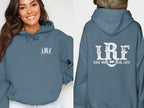 Blue hoodie with "LRF" and "Raw Milk Real Life" text on the back.