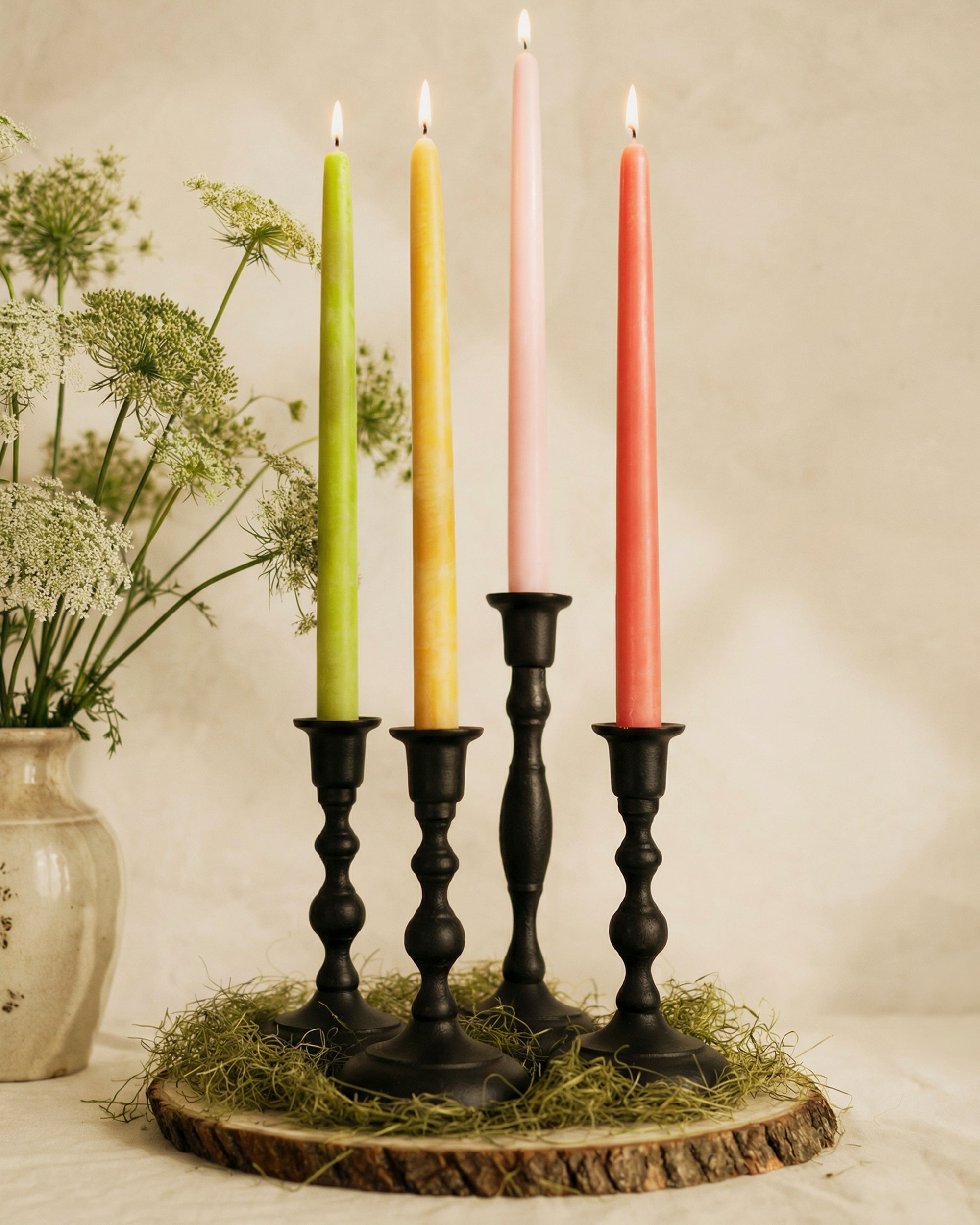 Spring Beeswax Taper Candle Bundle - Dusty Rose, Apricot, Pistachio & Raw