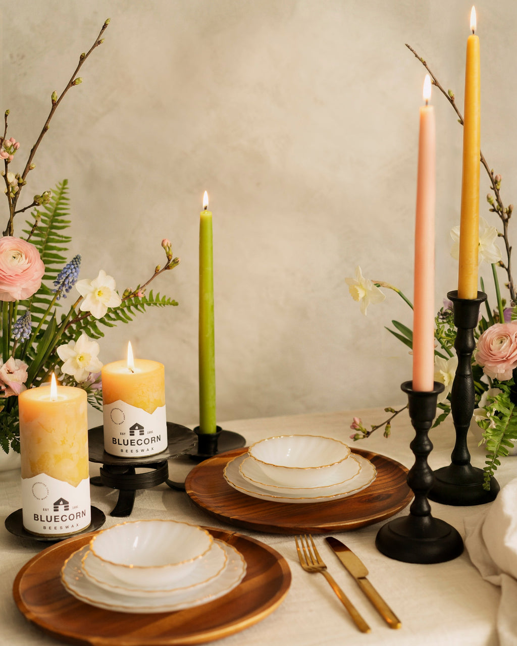 Spring Beeswax Taper Candle Bundle - Dusty Rose, Apricot, Pistachio & Raw