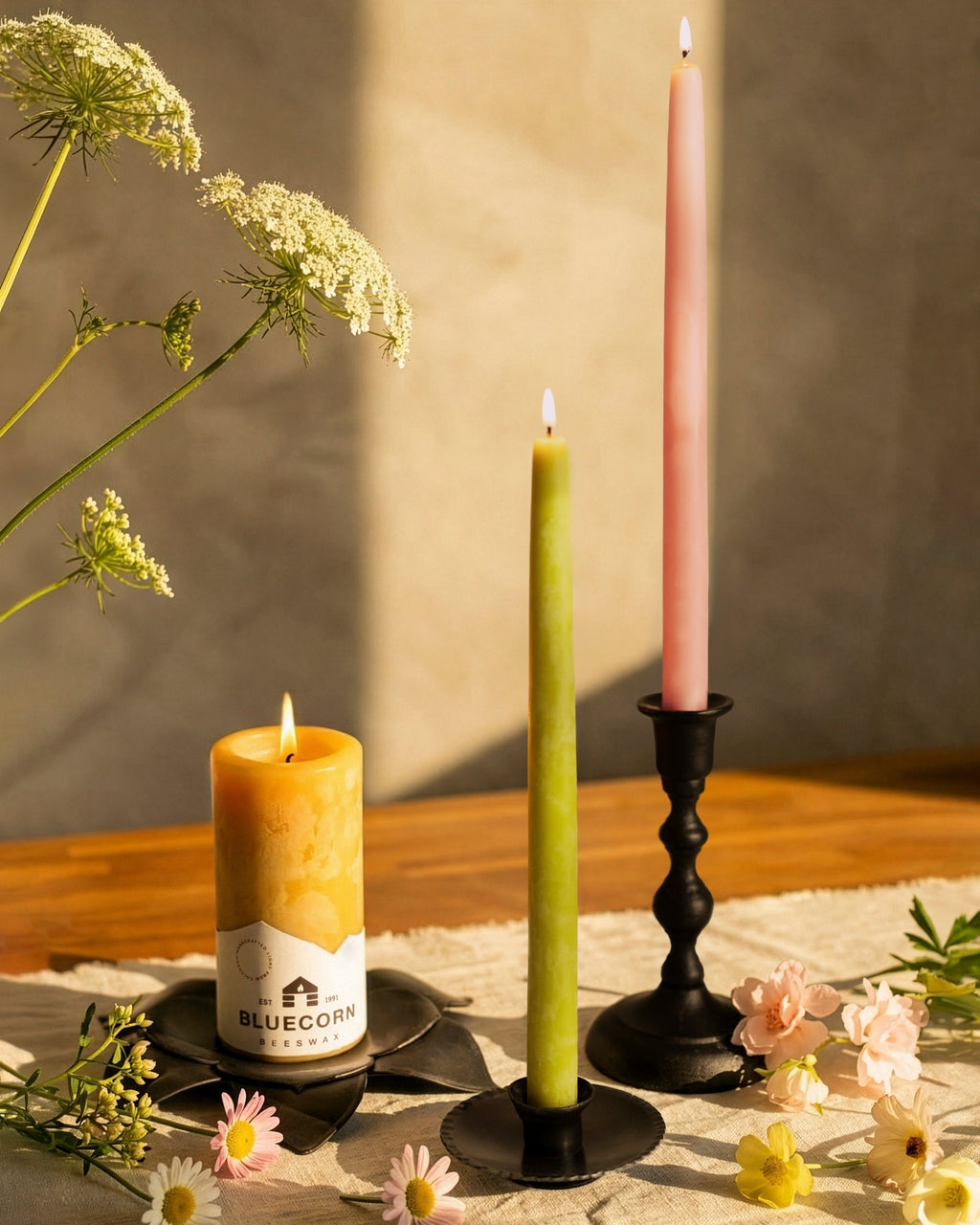 Spring Beeswax Taper Candle Bundle - Dusty Rose, Apricot, Pistachio & Raw