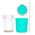 Mason Jar Lifestyle 8oz Half Pint Pop Up Sippy Glass Bottle Half Pint with Silicone Sleeve