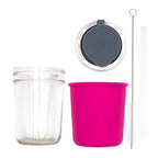 Mason Jar Lifestyle 8oz Half Pint Pop Up Sippy Glass Bottle Half Pint with Silicone Sleeve
