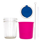 Mason Jar Lifestyle 8oz Half Pint Pop Up Sippy Glass Bottle Half Pint with Silicone Sleeve
