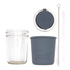 Mason Jar Lifestyle 8oz Half Pint Pop Up Sippy Glass Bottle Half Pint with Silicone Sleeve