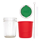 Mason Jar Lifestyle 8oz Half Pint Pop Up Sippy Glass Bottle Half Pint with Silicone Sleeve