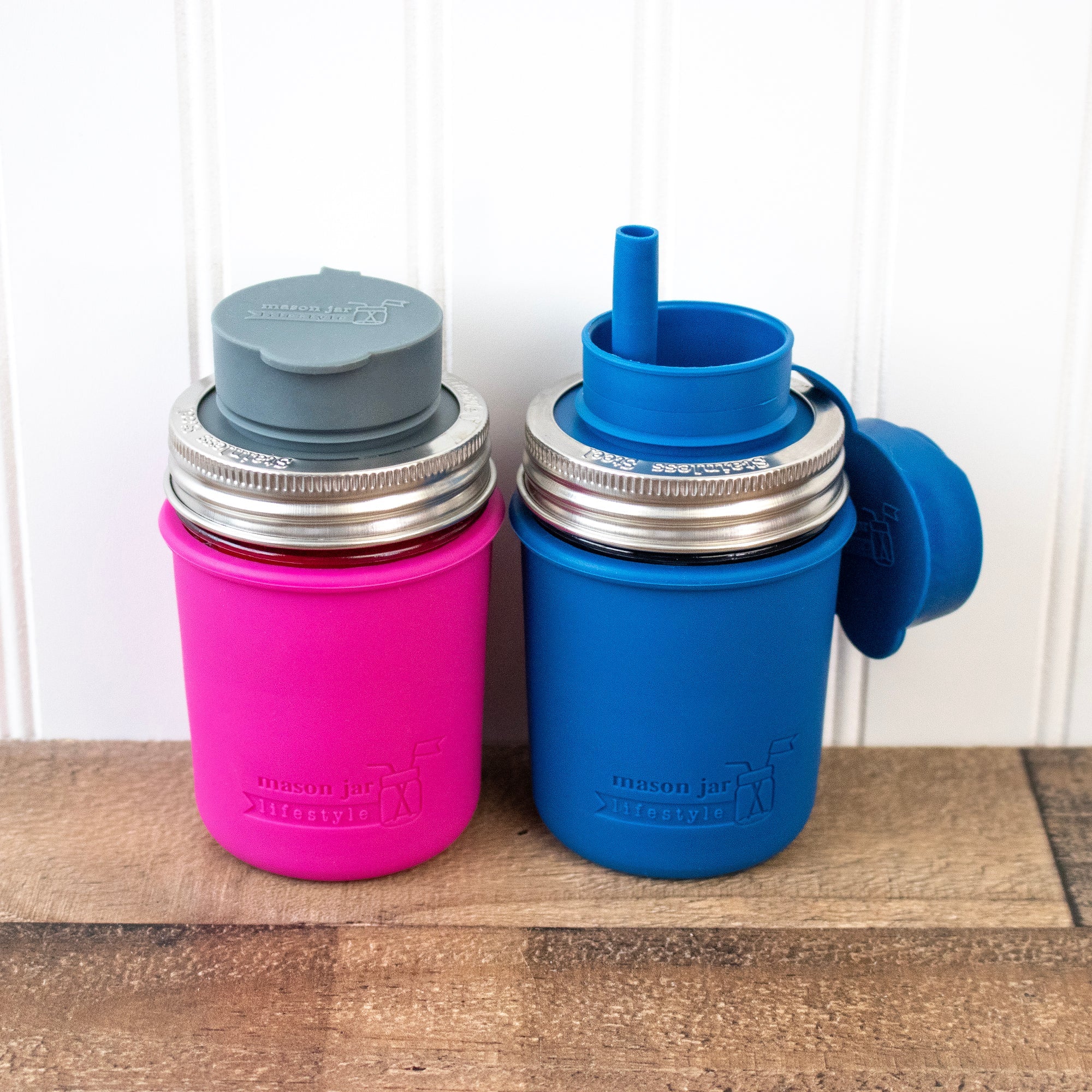 Mason Jar Lifestyle 8oz Half Pint Pop Up Sippy Glass Bottle Half Pint with Silicone Sleeve