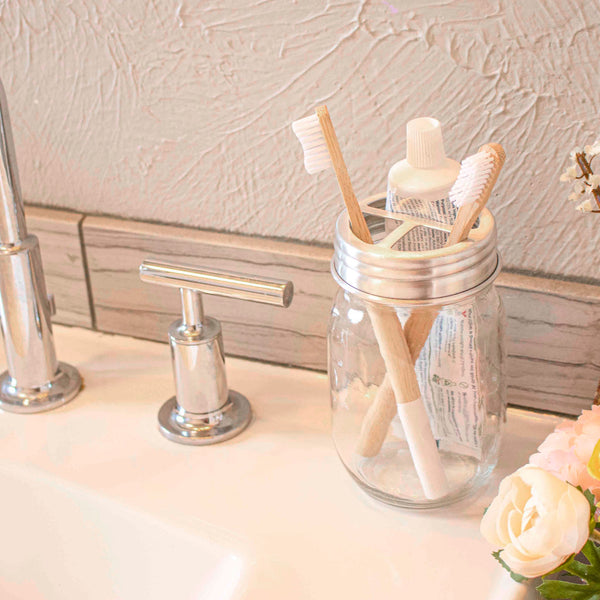 Aluminum Toothbrush / Toothpaste Holder Lid for Mason Jars