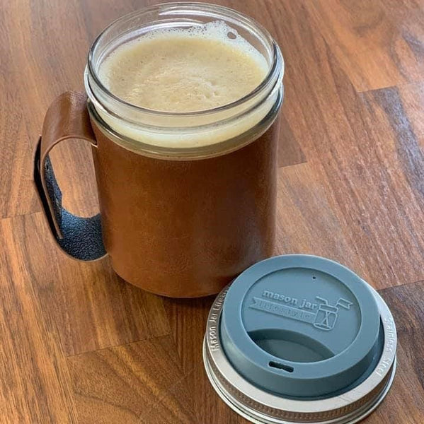 Faux Leather Sleeve with Handle / Travel Mug for Wide Mouth Pint Mason Jars