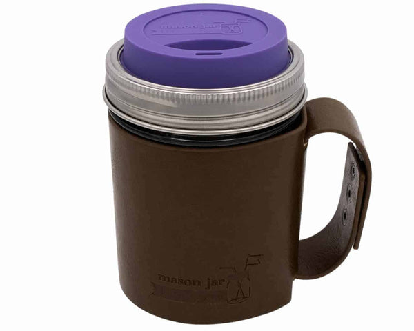 Faux Leather Sleeve with Handle / Travel Mug for Wide Mouth Pint Mason Jars