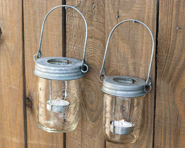 Galvanized Metal Tea Light Candle Holder Lids With Handles for Mason Jars 3 Pack