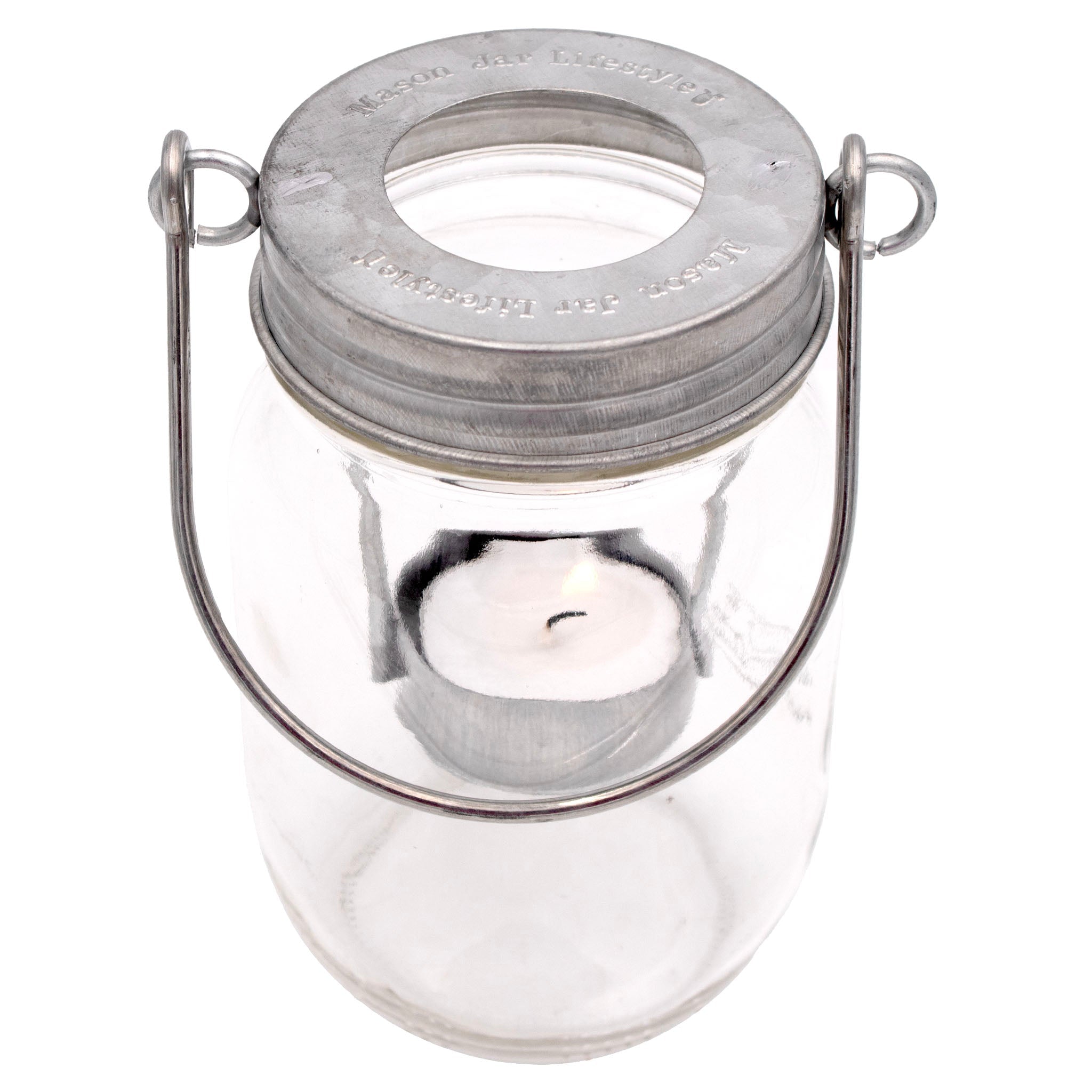 Galvanized Metal Tea Light Candle Holder Lids With Handles for Mason Jars 3 Pack