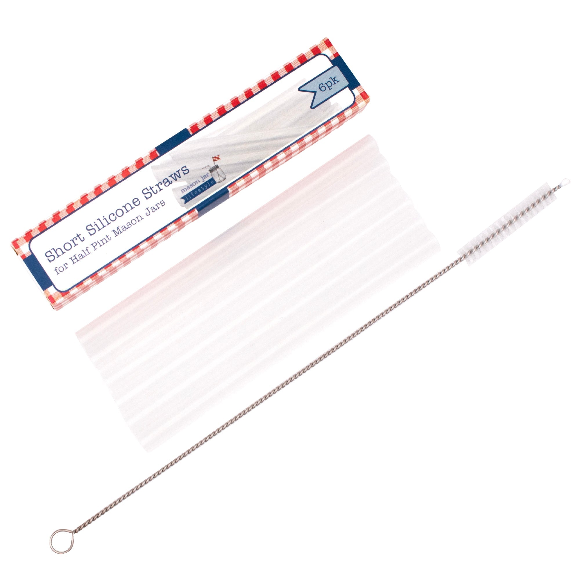 Short 5 3/4" Silicone Reusable Straws for Half Pint Mason Jars 10 Pack