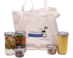 Mason Jar Market Tote Bag with 6 Divided Compartments